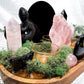 Protection & Love Scrying Mirror Altar | Obsidian Snake & Moon with Rose Quartz Towers, Slab & Triple Tealight