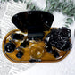 Protection & Divination Acacia Tray | Obsidian Altar with Black Mirror, Tarot Holder & Herb Blend