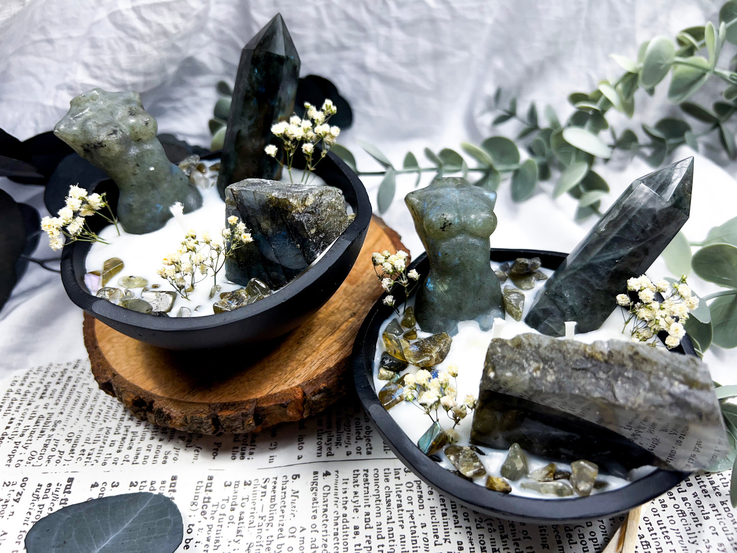 Labradorite Bowl | Cast Iron Candle