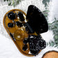 Protection & Divination Acacia Tray | Obsidian Altar with Black Mirror, Tarot Holder & Herb Blend