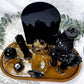 Protection & Divination Acacia Tray | Obsidian Altar with Black Mirror, Tarot Holder & Herb Blend