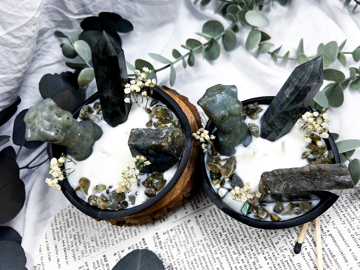 Labradorite Bowl | Cast Iron Candle