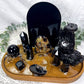 Protection & Divination Acacia Tray | Obsidian Altar with Black Mirror, Tarot Holder & Herb Blend