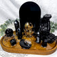 Protection & Divination Acacia Tray | Obsidian Altar with Black Mirror, Tarot Holder & Herb Blend