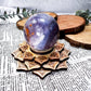 Unicorn Stone Sphere with Wooden Lotus Holder | 2in Crystal Sphere for Emotional Balance and Peace | Lepidolite, Pink Tourmaline, and Smoky Quartz