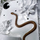 Floral Protection Ceramic Altar | White 5x7 with Gold Snake, Obsidian Moon and Black Rhinestones