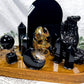 Protection & Divination Acacia Tray | Obsidian Altar with Black Mirror, Tarot Holder & Herb Blend