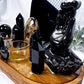 Protection & Divination Acacia Tray | Obsidian Altar with Black Mirror, Tarot Holder & Herb Blend