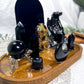Protection & Divination Acacia Tray | Obsidian Altar with Black Mirror, Tarot Holder & Herb Blend