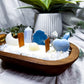 Blue Lace Agate & Clear Quartz Crystal Candle | Handmade Soy Dough Bowl Candle | Peace Candle with Bohemian Rose Scent