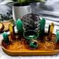 Green Aventurine & Pyrite Crystal Altar | Double Tarot, Double Chime, Detached Offering Bowl & Tealight Altar