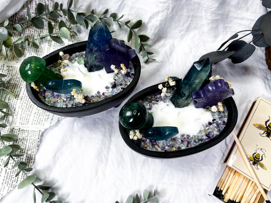 Fluorite Hamsa | Large Cauldron Candle