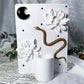 Floral Protection Ceramic Altar | White 5x7 with Gold Snake, Obsidian Moon and Black Rhinestones