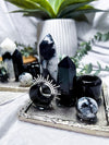 Moonstone & Obsidian Crystal Tarot, Incense & Chime Holder | Handmade Altar Decor | 4 Inch Silver Altar