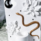 Floral Protection Ceramic Altar | White 5x7 with Gold Snake, Obsidian Moon and Black Rhinestones