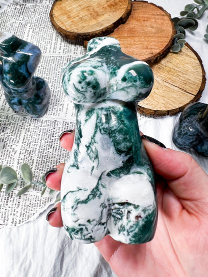 Moss Agate Goddess Body | Curvy Crystal Sculpture | 4–5in Hand-Carved Divine Feminine Crystal Statue