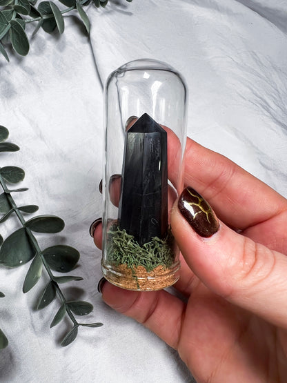 Mini Crystal Glass Domes for Protection Clarity Intuition and Grounding | Pocket Altar Decor with Moss Base