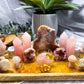Pink Amethyst, Rose Quartz & Flower Agate Crystal Altar | Triple Tealight, Double Chime & Incense Holder