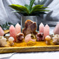 Pink Amethyst, Rose Quartz & Flower Agate Crystal Altar | Triple Tealight, Double Chime & Incense Holder