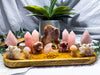 Pink Amethyst, Rose Quartz & Flower Agate Crystal Altar | Triple Tealight, Double Chime & Incense Holder