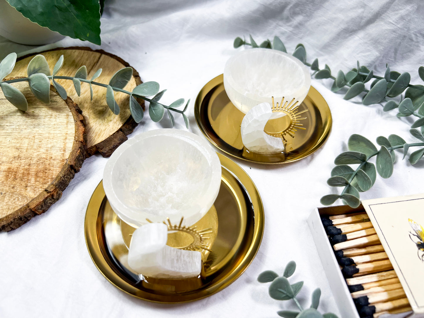 Selenite Eclipse | Mini Gold Dish Altar