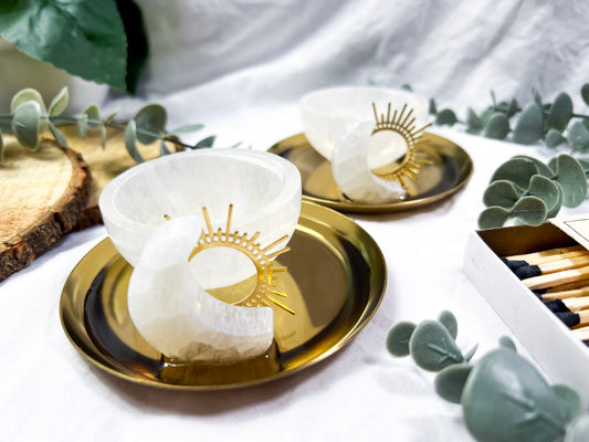 Selenite Eclipse | Mini Gold Dish Altar