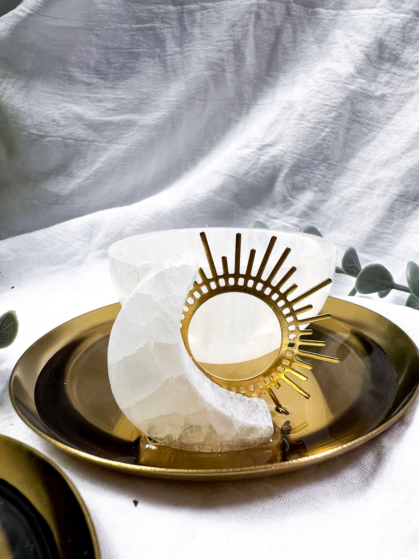 Selenite Eclipse | Mini Gold Dish Altar