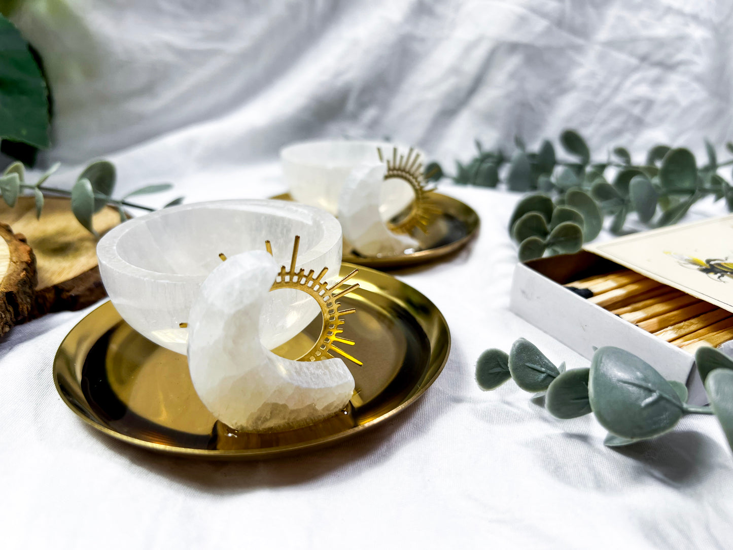 Selenite Eclipse | Mini Gold Dish Altar