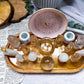 Clear Quartz Crystal Altar | 10x5 Handmade Tealight, Double Chime, Zodiac Plate & Crystal Display Altar