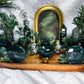 Moss Agate Acacia Altar Tray | Tealight, Chime & Incense Setup | Grounding, Growth & Stability