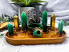 Green Aventurine & Pyrite Crystal Altar | Double Tarot, Double Chime, Detached Offering Bowl & Tealight Altar