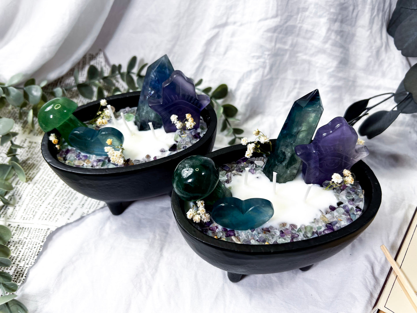 Fluorite Hamsa | Large Cauldron Candle