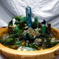 Fortune Grove | Extra Large Money Bowl Altar with Moss Agate, Green Aventurine, Pyrite and Five Tealight Holders