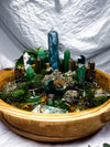 Fortune Grove | Extra Large Money Bowl Altar with Moss Agate, Green Aventurine, Pyrite and Five Tealight Holders