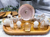 Clear Quartz Crystal Altar | 10x5 Handmade Tealight, Double Chime, Zodiac Plate & Crystal Display Altar