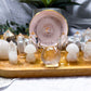 Clear Quartz Crystal Altar | 10x5 Handmade Tealight, Double Chime, Zodiac Plate & Crystal Display Altar
