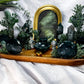Moss Agate Acacia Altar Tray | Tealight, Chime & Incense Setup | Grounding, Growth & Stability