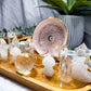 Clear Quartz Crystal Altar | 10x5 Handmade Tealight, Double Chime, Zodiac Plate & Crystal Display Altar