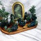 Moss Agate Acacia Altar Tray | Tealight, Chime & Incense Setup | Grounding, Growth & Stability