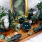 Moss Agate Acacia Altar Tray | Tealight, Chime & Incense Setup | Grounding, Growth & Stability
