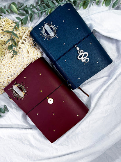 PREORDER | Handmade Grimoire Journal | Ritual Notebook | Crystal Charm Spell Book | Faux Leather A5 A6 Journal | Witchcraft Journal | Refillable Notebook