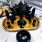 Obsidian Crystal Altar | Double Tealight, Detached Offering Bowl & Protection Meditation Altar