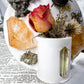 Abundance and Energy Ceramic Altar | White 5in Round with Citrine, Pyrite and Gold Sun