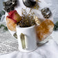 Abundance and Energy Ceramic Altar | White 5in Round with Citrine, Pyrite and Gold Sun
