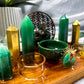 Green Aventurine & Pyrite Crystal Altar | Double Tarot, Double Chime, Detached Offering Bowl & Tealight Altar