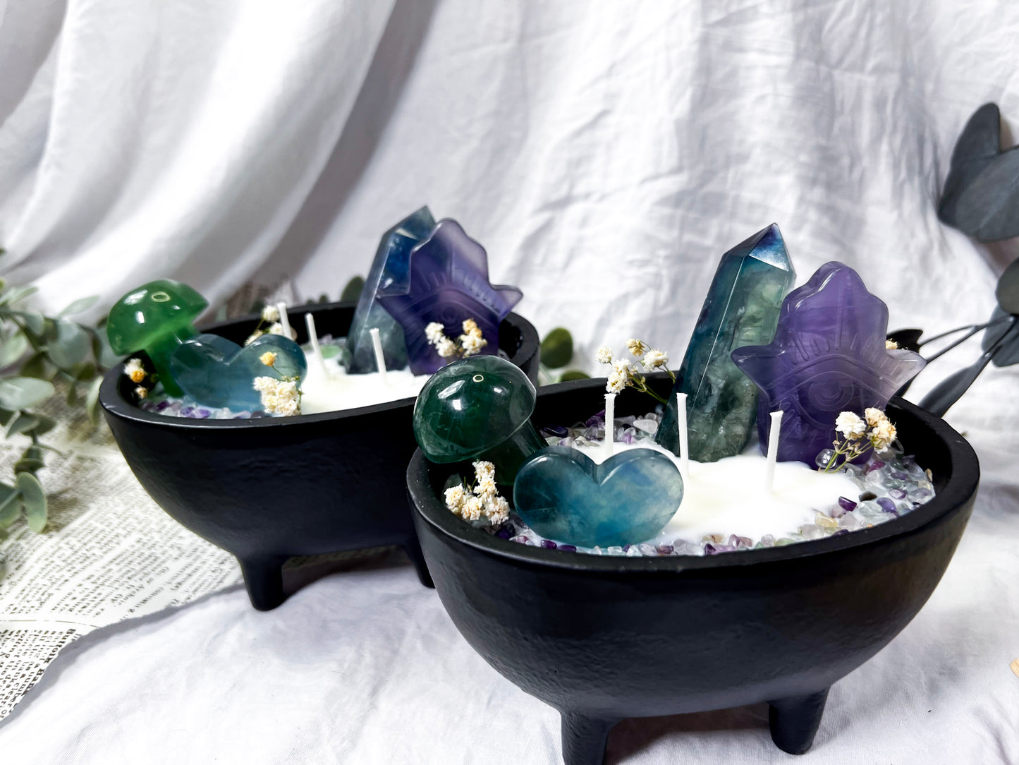 Fluorite Hamsa | Large Cauldron Candle