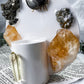 Abundance and Energy Ceramic Altar | White 5in Round with Citrine, Pyrite and Gold Sun