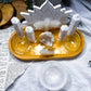 White Druzy Quartz Crystal Altar | Double Tealight, Incense Holder & Detachable Quartz Bowl