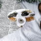 Abundance and Energy Ceramic Altar | White 5in Round with Citrine, Pyrite and Gold Sun