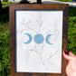 Tranquility + Calm Art | 9x12 Framed Original Triple Moon Witchy Drawing